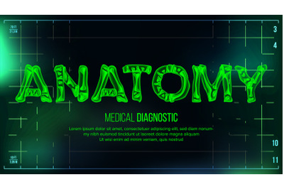 Anatomy Banner Vector. Medical Background. Transparent Roentgen X-Ray Text With Bones. Radiology 3D Scan. Medical Health Typography. Futuristic Technology Illustration