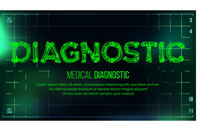 Diagnostic Banner Vector. Medical Background. Transparent Roentgen X-Ray Text With Bones. Radiology 3D Scan. Medical Health Typography. Futuristic Technology Illustration