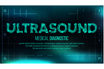 Ultrasound Banner Vector. Medical Background. Transparent Roentgen X-Ray Text With Bones. Radiology 3D Scan. Medical Health Typography. Futuristic Technology Illustration