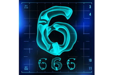 6 Number Vector. Six Roentgen X-ray Font Light Sign. Medical Radiology Neon Scan Effect. Alphabet. 3D Blue Light Digit With Bone. Medical&2C; Hospital&2C; Pirate&2C; Futuristic Style. Illustration