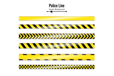 Yellow With Black Police Line. Danger Security Quarantine Tapes. Isolated On White Background. Vector Illustration