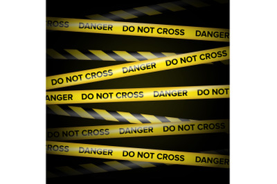 Black And Yellow Lines. Do Not Cross, Danger, Do Not Enter, Caution. Black Background. Vector Illustration