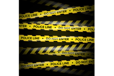 Black And Yellow Lines. Do Not Cross, Danger, Do Not Enter, Caution. Black Background. Vector Illustration