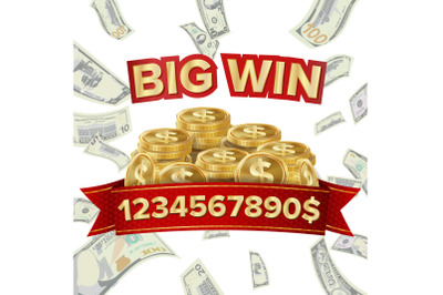 Big Win Isolated Vector. Golden Casino Treasure. Big Win Banner For Online Casino&2C; Card Games&2C; Poker&2C; Roulette.