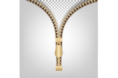 Zipper Metal For Cloth Vector. Fabric Metal Zippers Template Illustration.