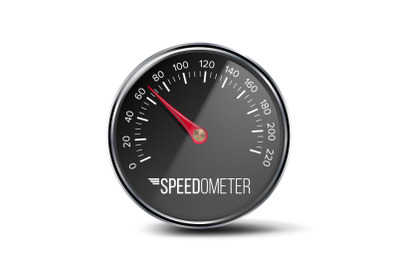 Speedometer Vector. Auto Car Panel. Realistic Speedometer. Chrome Frame. Round Black Gauge. Speed Sign Illustration