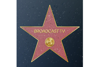 Hollywood Walk Of Fame. Vector Star Illustration. Famous Sidewalk Boulevard. Television Receiver Representing Broadcast Television. Public Monument To Achievement