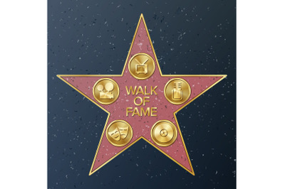 Hollywood Walk Of Fame. Vector Star Illustration. Famous Sidewalk Boulevard. Public Monument To Achievement