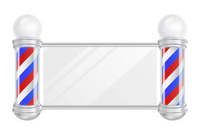 Barber Shop Pole Vector. Space For Your Advertising. Old Fashioned Vintage Silver And Glass Barber Shop Pole.