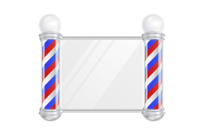 Barber Shop Pole Vector. Old Fashioned Vintage Silver And Glass Barber Shop Pole. Red, Blue, White Stripes. Isolated