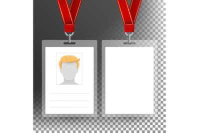 Blank Badge With Ribbon, Lanyard Vector. Identification Card Template. Transparent