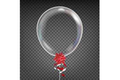 Transparent Balloon Vector. Red Bow. Party Decoration Element. Isolated Illustration