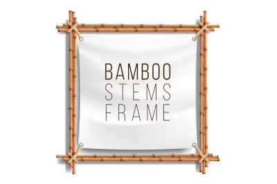 Bamboo Frame Template Vector. Good For Tropical Signboard. Empty Canvas For Text. Realistic Illustration.