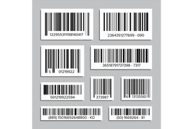 Bar Code Set Vector. Abstract Product Bar Codes Icons For Scanning. UPC Label. Isolated Illustration