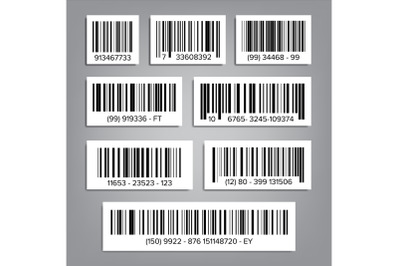 Bar Code Set Vector. UPC Bar Codes. Universal Product Code. Market Trademark. Isolated Illustration