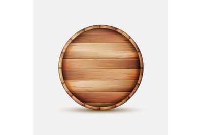 Barrel Wooden Sign Vector. Wooden Barrel Signboard For Cafe, Restaurant, Bistro, Brasserie, Beer, Wine Or Whiskey.