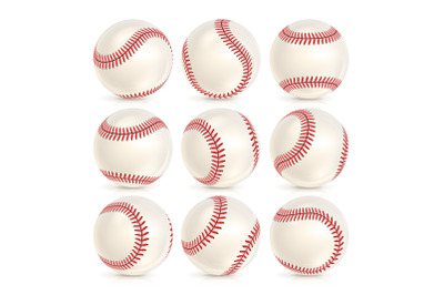 Baseball Leather Ball Close-up Set Isolated