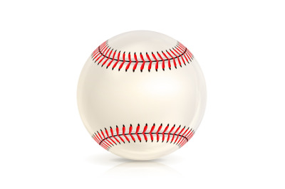 Baseball Leather Ball Close-up Isolated On White. Realistic Baseball Icon. Vector Illustration