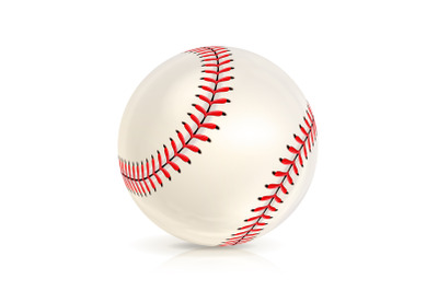 Baseball Leather Ball Close-up Isolated On White. Realistic Baseball Icon. Vector Illustration