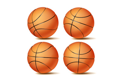 Realistic Basketball Ball Set Vector. Classic Round Orange Ball. Different Views. Sport Game Symbol. Isolated Illustration