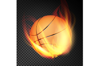 Basketball Ball Vector Realistic. Orange Basketball Ball In Burning Style Isolated On Transparent Background