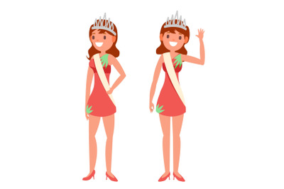 Beauty Pageant Vector. Woman On Beauty Pageant. Miss Universe. Isolated Flat Cartoon Illustration