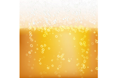 Beer Background Texture With Foam And Vubbles. Macro Of Frefreshing Beer. Vector Illustration