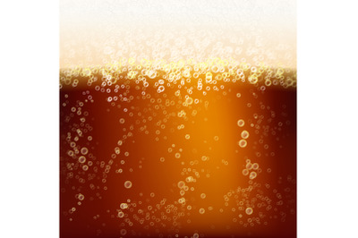 Beer Background Texture With Foam And Vubbles. Macro Of Frefreshing Beer. Vector Illustration