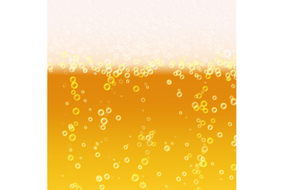 Beer Foam Background. Realistic Beer Texture. Light Bright, Bubble And Liquid. Vector Illustration