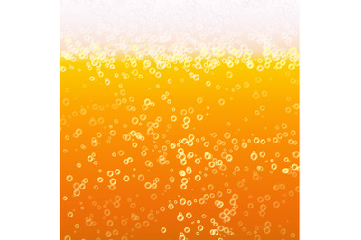 Close Up Light Beer With Foam And Bubbles. Vector Background. Fresh Beverage Beer Illustration