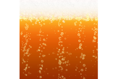 Close Up Light Beer With Foam And Bubbles. Vector Background. Fresh Beverage Beer Illustration