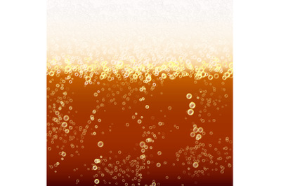 Close Up Light Beer With Foam And Bubbles. Vector Background. Fresh Beverage Beer Illustration