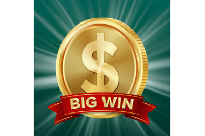 Big Win Banner. Background For Online Casino&2C; Gambling Club&2C; Poker&2C; Billboard. Gold Coins Jackpot Illustration.