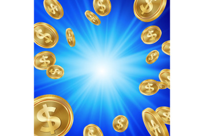 Jackpot Winner Background Vector. Falling Explosion Gold Coins Illustration. Jackpot Prize Design. Coins Background.