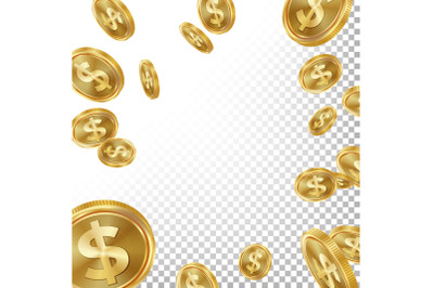 Jackpot Winner Background Vector. Falling Explosion Gold Coins Illustration. For Online Casino, Card Games, Poker, Roulette. Transparent