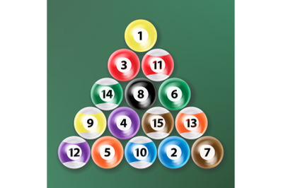 Billiard Ball Set Vector Realistic. Isolated Vector Illustration On Green Background.