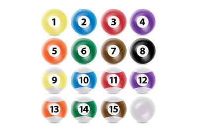 Billiard Ball Set Vector Realistic. Commonly Used Colors. Three-dimensional And Realistic Looking, Isolated