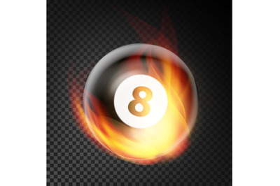 Billiard Ball Vector Realistic. Billiard Ball 8 In Burning Style Isolated On Transparent Background