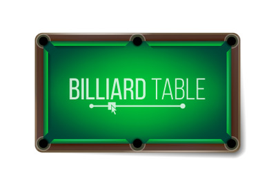 Empty Billiard Table Vector. Green Game Snooker Table. Top View. Isolated On White Background Illustration