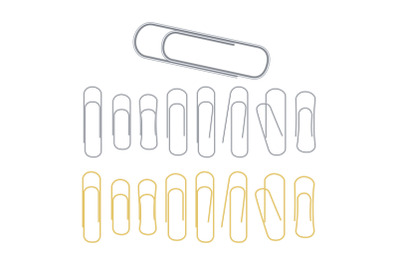 Small Binder Clips Vector Isolated On White. Realistic Paper Clip Set