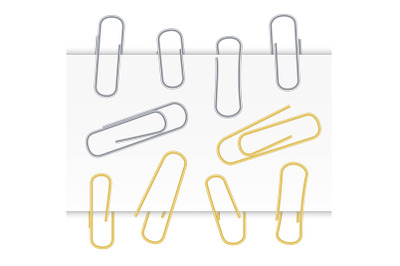 Small Binder Clips Vector Isolated On White. Realistic Paper Clip Set