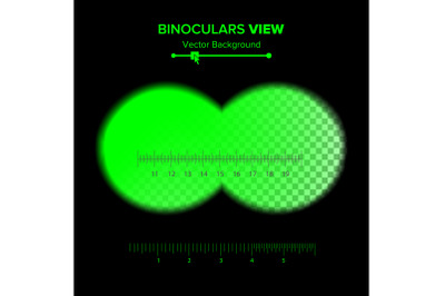 Binoculars View Vector. Illustration Of Binoculars Night Green View Isolated On Transparent Background. Soft Edges, Crosshair. Search Concept, Vision, Look.