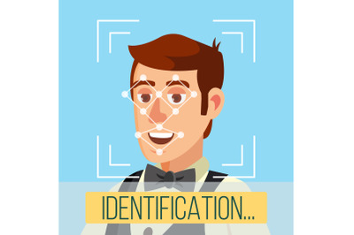 Biometric Face Identification Vector. Human Face With Polygons And Points. Safety Scan Illustration