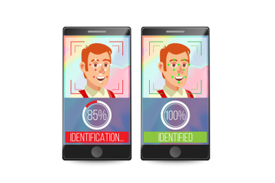 Smartphone Scan Person Face Vector. Electronic Identity Verification. Smartphone Biometric Scan System. Illustration