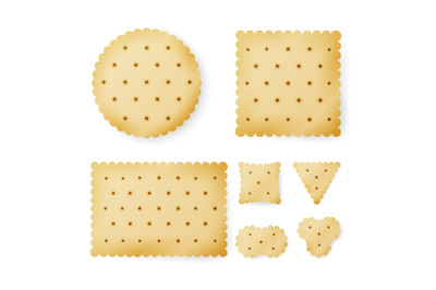 Cracker In Different Shapes. Yellow Cookie Vector.