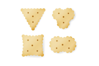 Cracker In Different Shapes. Yellow Cookie Vector.