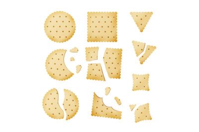 Bitten Chip Biscuit Cookie Vector. Cracker In Different Shapes