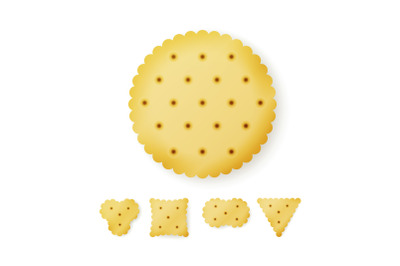 Cracker In Different Shapes. Yellow Cookie Vector.