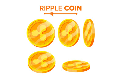 Ripple Gold Coins Vector Set. Flip Different Angles. Ripple Virtual Money. Digital Currency. Isolated Flat illustration