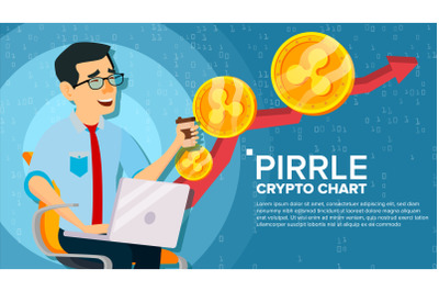 Ripple Up Trend, Growth Concept Vector. Trade Chart. Virtual Money Happy Man Investor. Crypto Currency Market Concept. Flat Cartoon Illustration